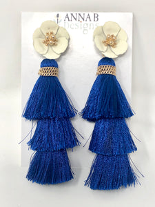 Francis Tassel Earrings- Blue + Cream