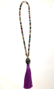 Multicolor Agate Tassel Necklace