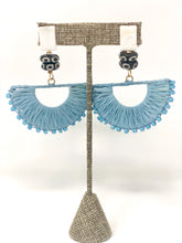 Lila Raffia Fan Earrings-Blue