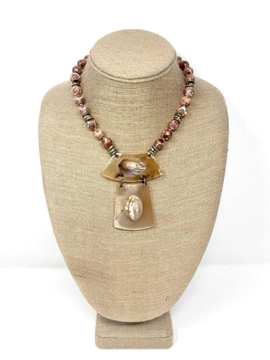 Agate Necklace with Horn Pendant