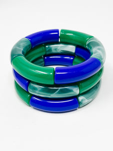Acrylic Stretch Bracelets | Multi Green + Blue Single