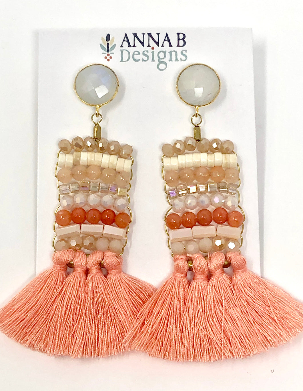 Beaded Lily Earrings- Peach