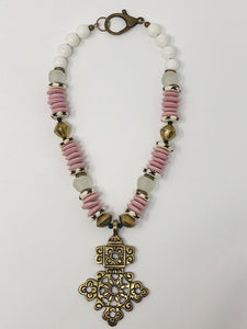African Glass Beaded Necklace | Pink