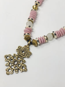 African Glass Beaded Necklace | Pink