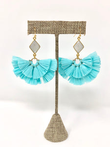 Raffia Fan Earrings- Aqua