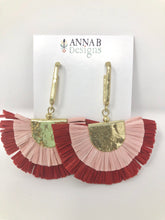 Double Raffia Fan Earrings- Pink + Red
