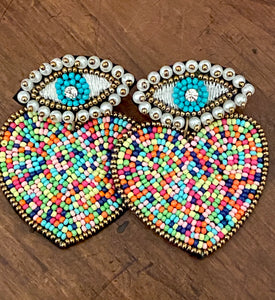 Multicolor Beaded Heart Earrings