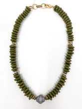 African Pavé Glass Necklace | Olive