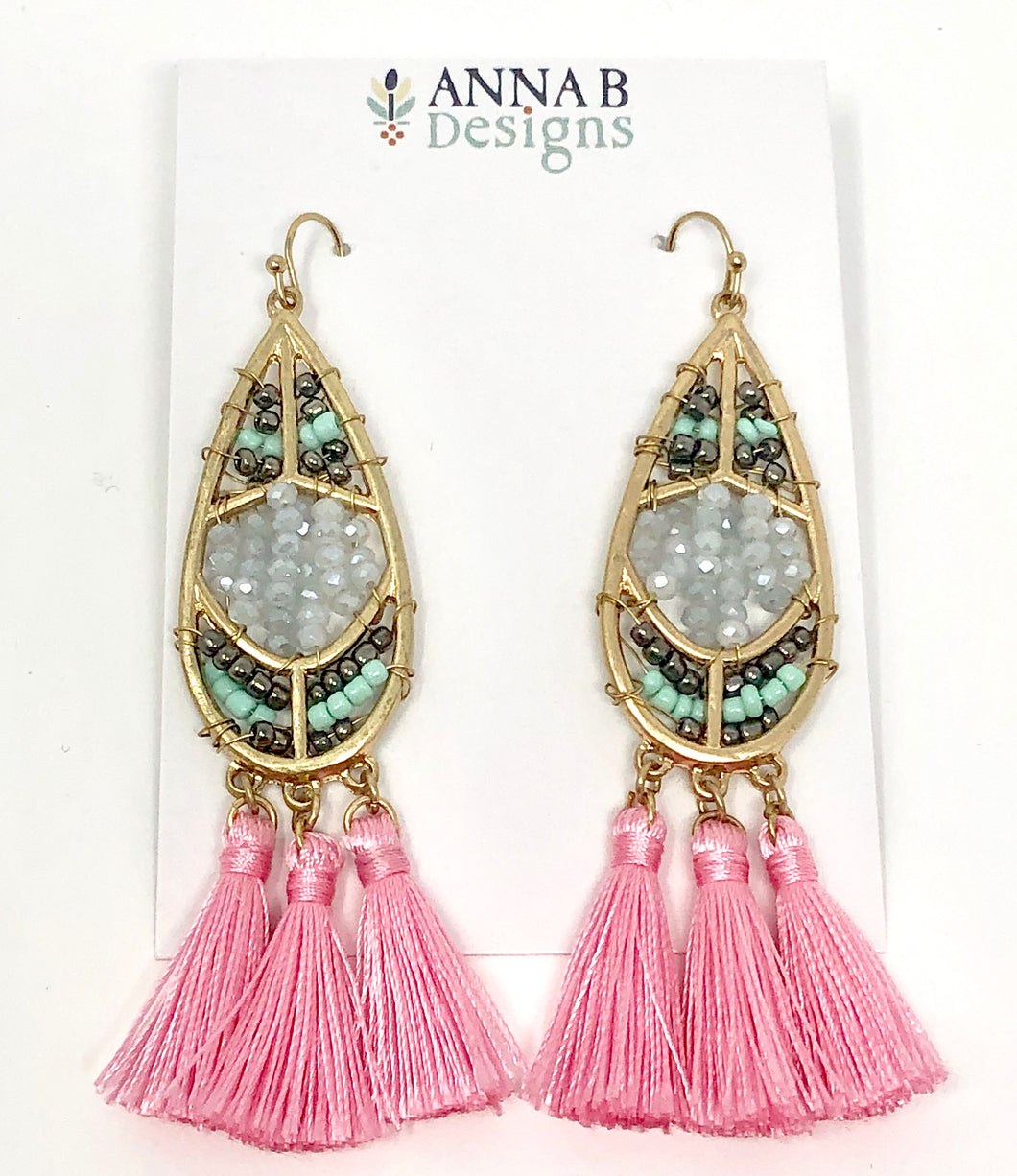 Beaded Isabel Earrings- Pink