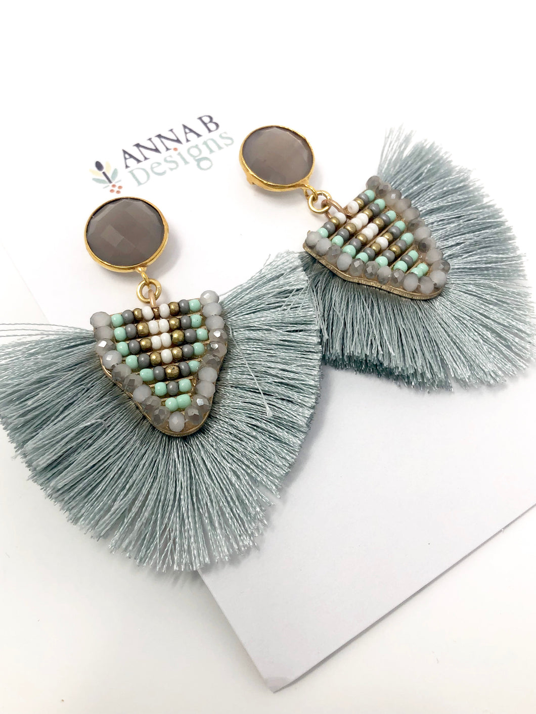 Corrine Silky Fringe Earrings-Light Blue
