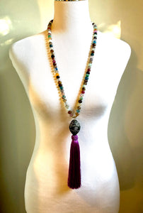 Multicolor Agate Tassel Necklace