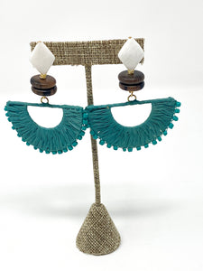 Lila Raffia Fan Earrings | Teal