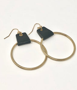 Leather Hoop Earrings- Black