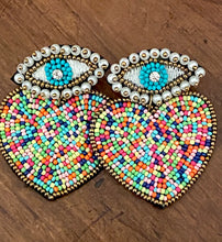 Multicolor Beaded Heart Earrings