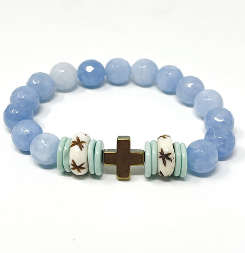 Blue Agate Cross Bracelet