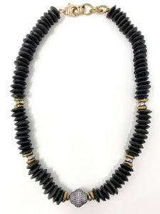 African Pavé Glass Necklace | Black