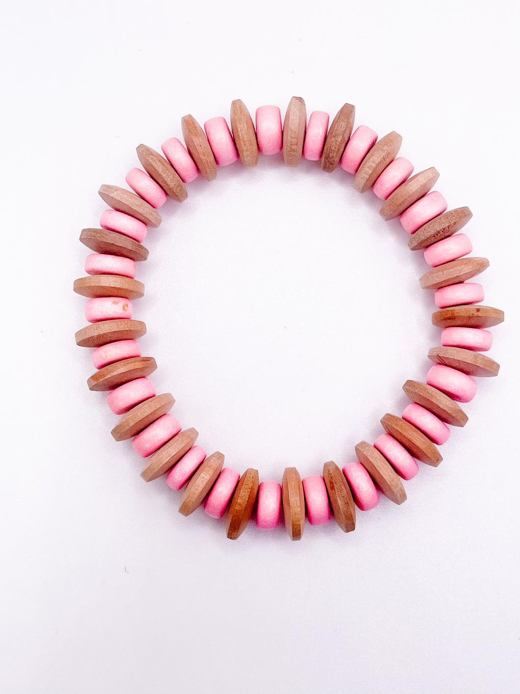 Wooden Stretch bracelet | Pink + Natural