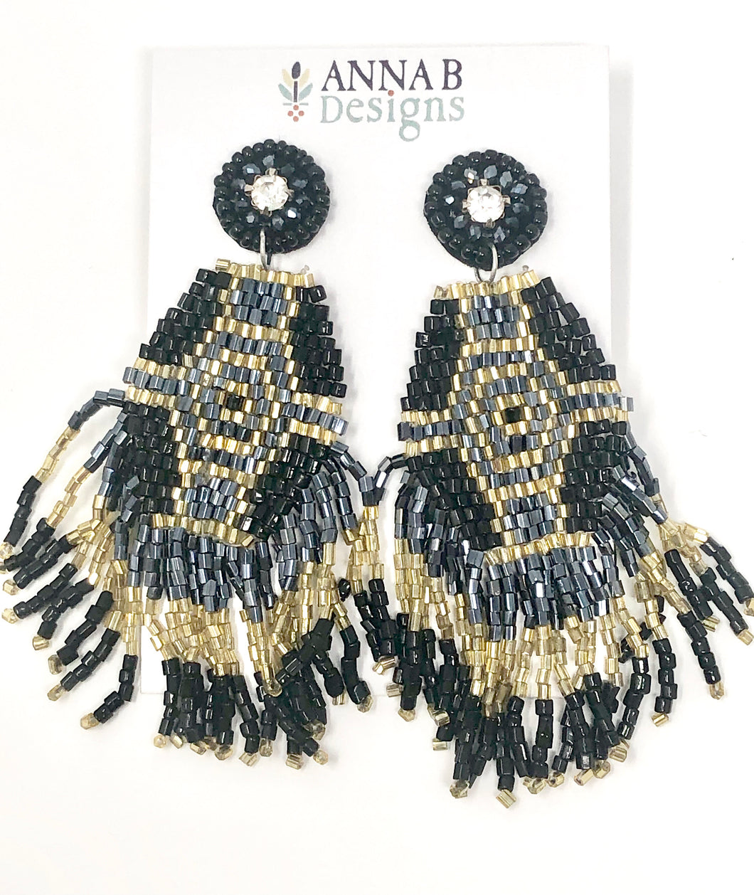 Audra Beaded Earrings- Black + Gold