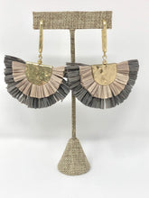 Double Raffia Fan Earrings- Gray