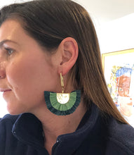 Double Raffia Fan Earrings- Green