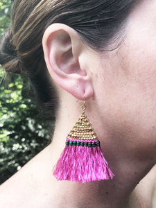Pink Silky Fringe Earrings