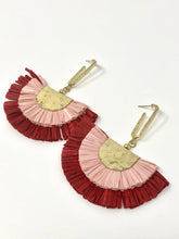 Double Raffia Fan Earrings- Pink + Red