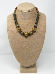 Leather, Brass and Bone Necklace