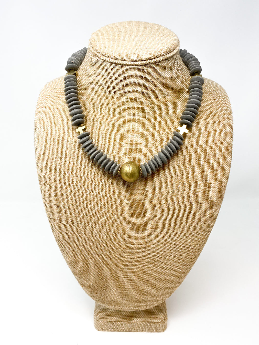 Taber African Glass Necklace | Gray