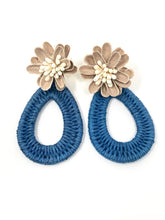 Farris Floral Earrings- Blue + Camel