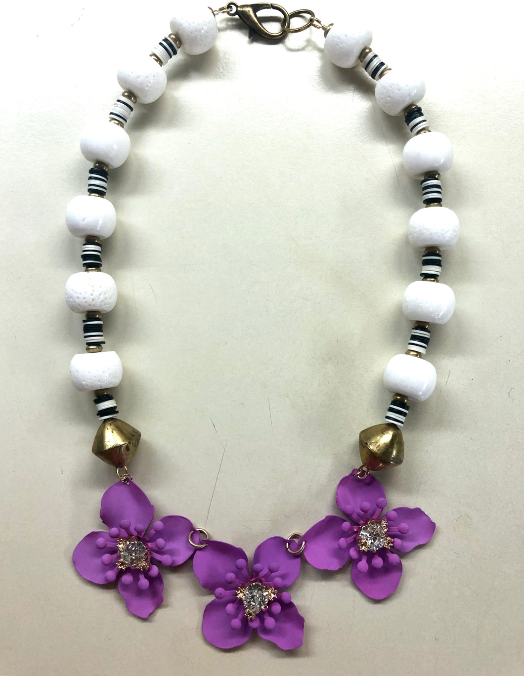 Triple Floral Necklace- Purple