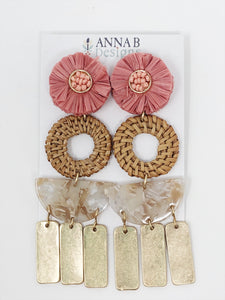Raffia Serena Earrings- Blush + Cream