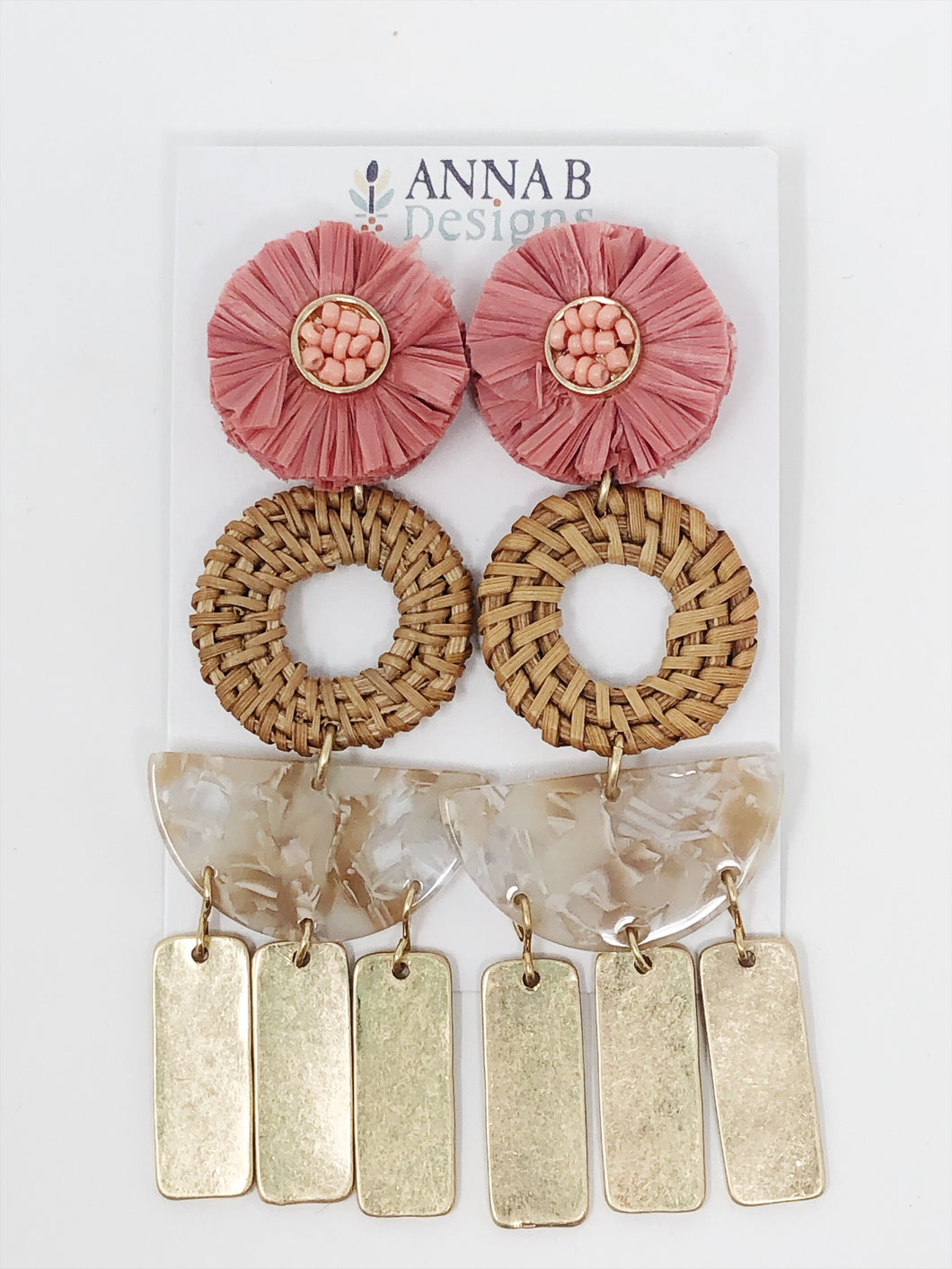 Raffia Serena Earrings- Blush + Cream