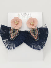 Corrine Silky Fringe Earrings-Navy