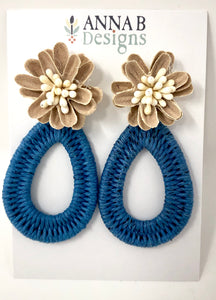 Farris Floral Earrings- Blue + Camel
