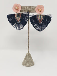 Corrine Silky Fringe Earrings-Navy