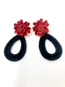 Farris Floral Earrings- Black + Red