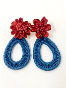 Farris Floral Earrings- Blue + Red