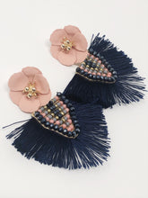 Corrine Silky Fringe Earrings-Navy