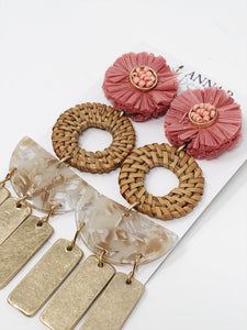 Raffia Serena Earrings- Blush + Cream