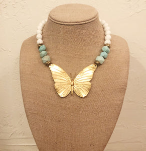 Howlite necklace with butterfly pendant