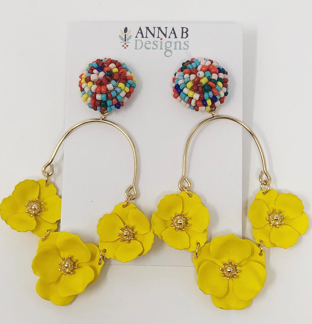 Carmen Floral Earrings- Yellow