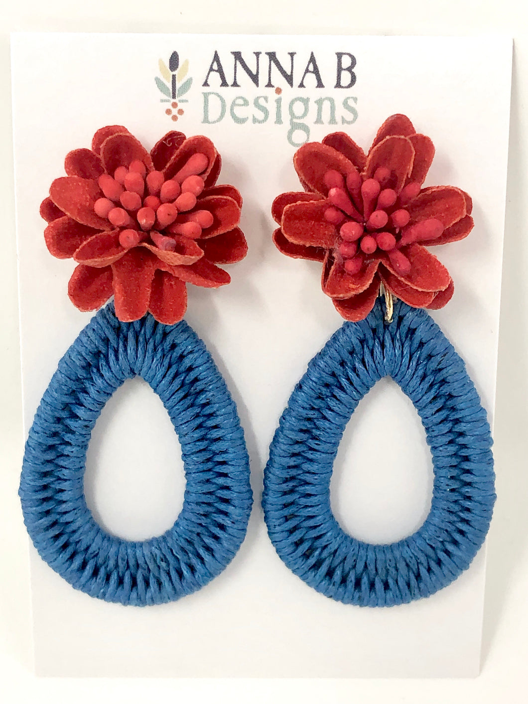 Farris Floral Earrings- Blue + Red