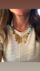 Howlite necklace with butterfly pendant