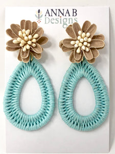 Farris Floral Earrings-Aqua + Camel