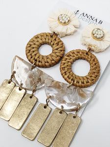 Raffia Serena Earrings-Ivory + Cream