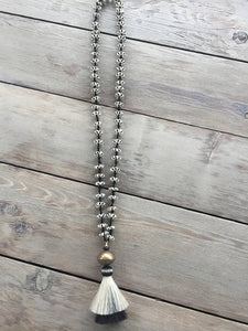White Bone Beaded Necklace with Horsehair Tassel